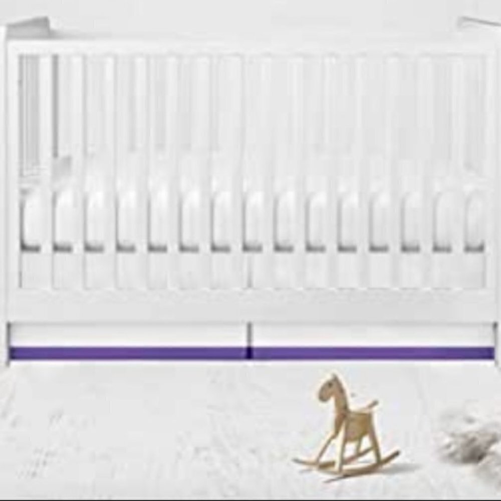 Bacati Crib Skirt Toddler Bed Skirt Cotton 13 In Drop White Purple Border Band - Picture 6 of 9